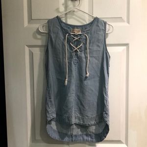 Philosophy Denim Sleeveless Boho Light Wash Blue Top